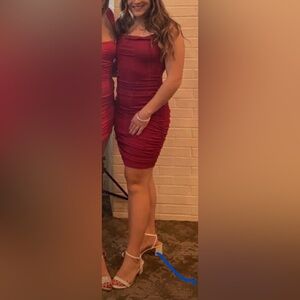 Red Women's Rouched Bodycon Dress